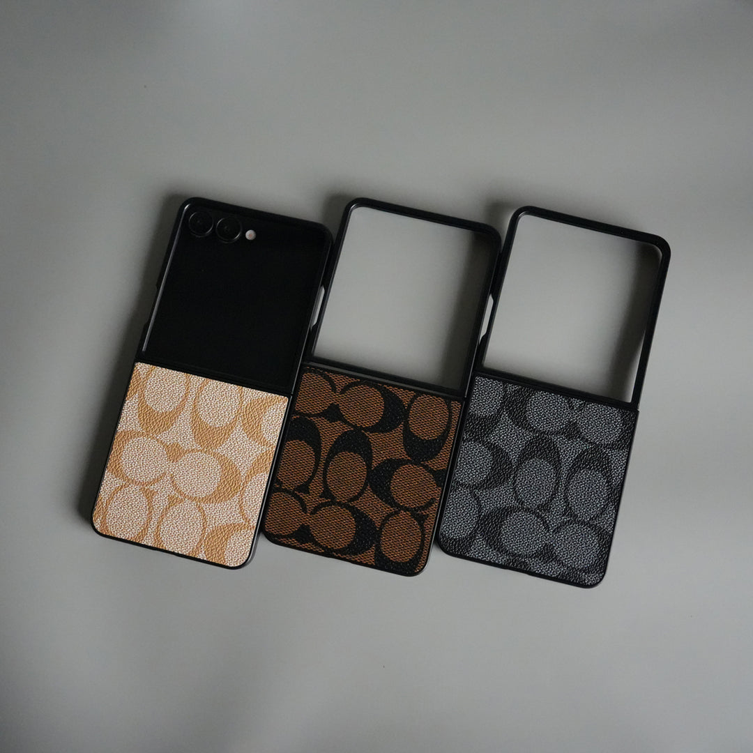 Galaxy Z Flip 7 Luxury Leather CC Pattern Case | Slim Designer Back Cover