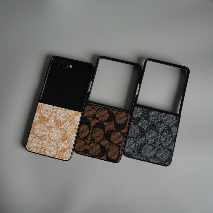Galaxy Z Flip 7 Luxury Leather CC Pattern Case | Slim Designer Back Cover