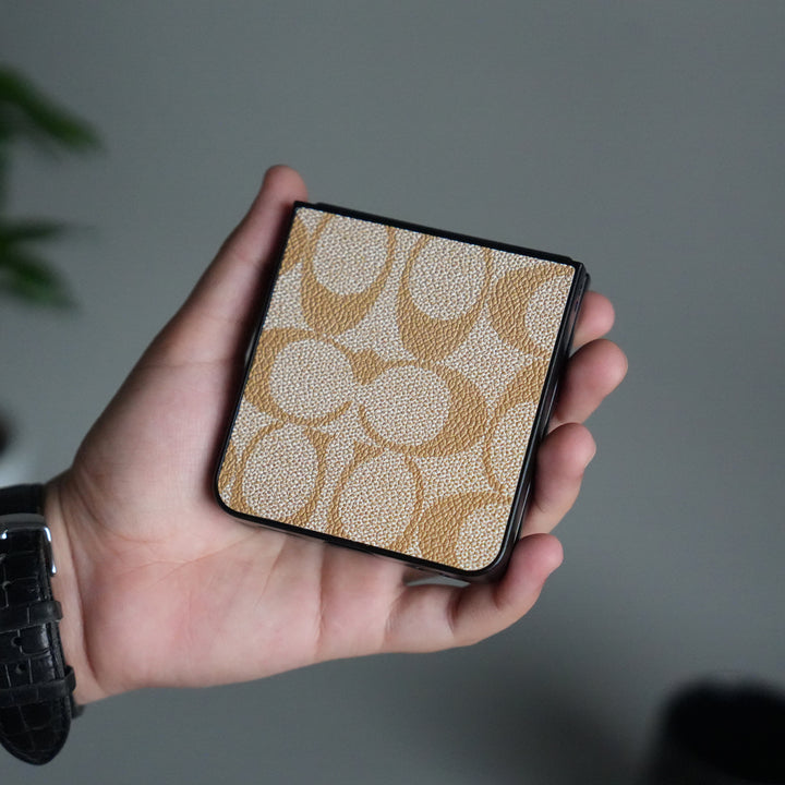 Galaxy Z Flip 7 Luxury Leather CC Pattern Case | Slim Designer Back Cover