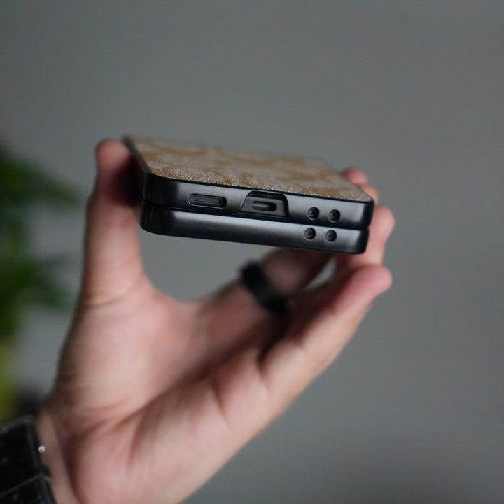 Galaxy Z Flip 7 Luxury Leather CC Pattern Case | Slim Designer Back Cover