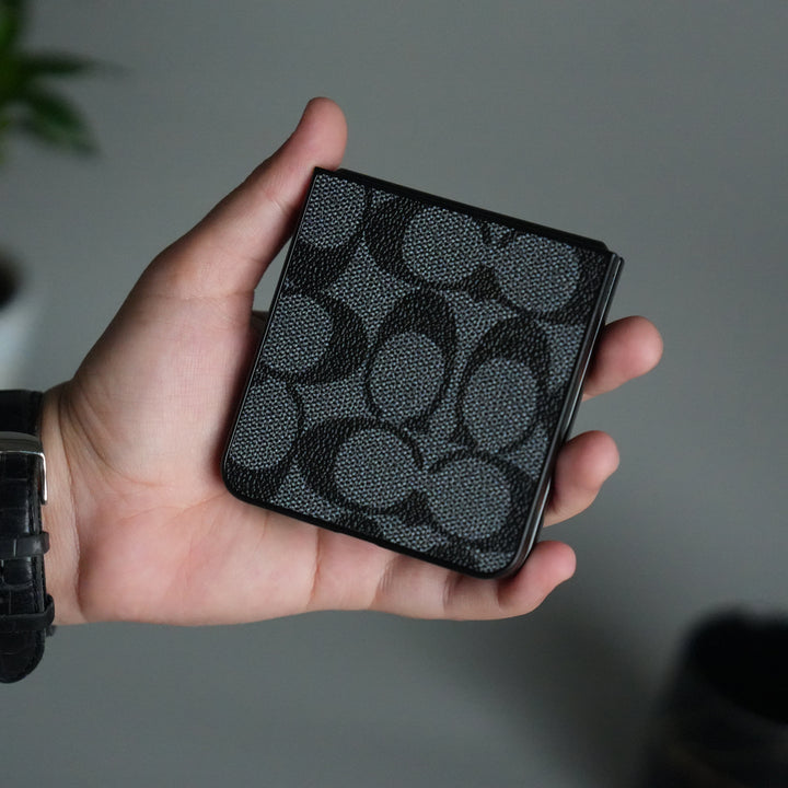 Galaxy Z Flip 7 Luxury Leather CC Pattern Case | Slim Designer Back Cover