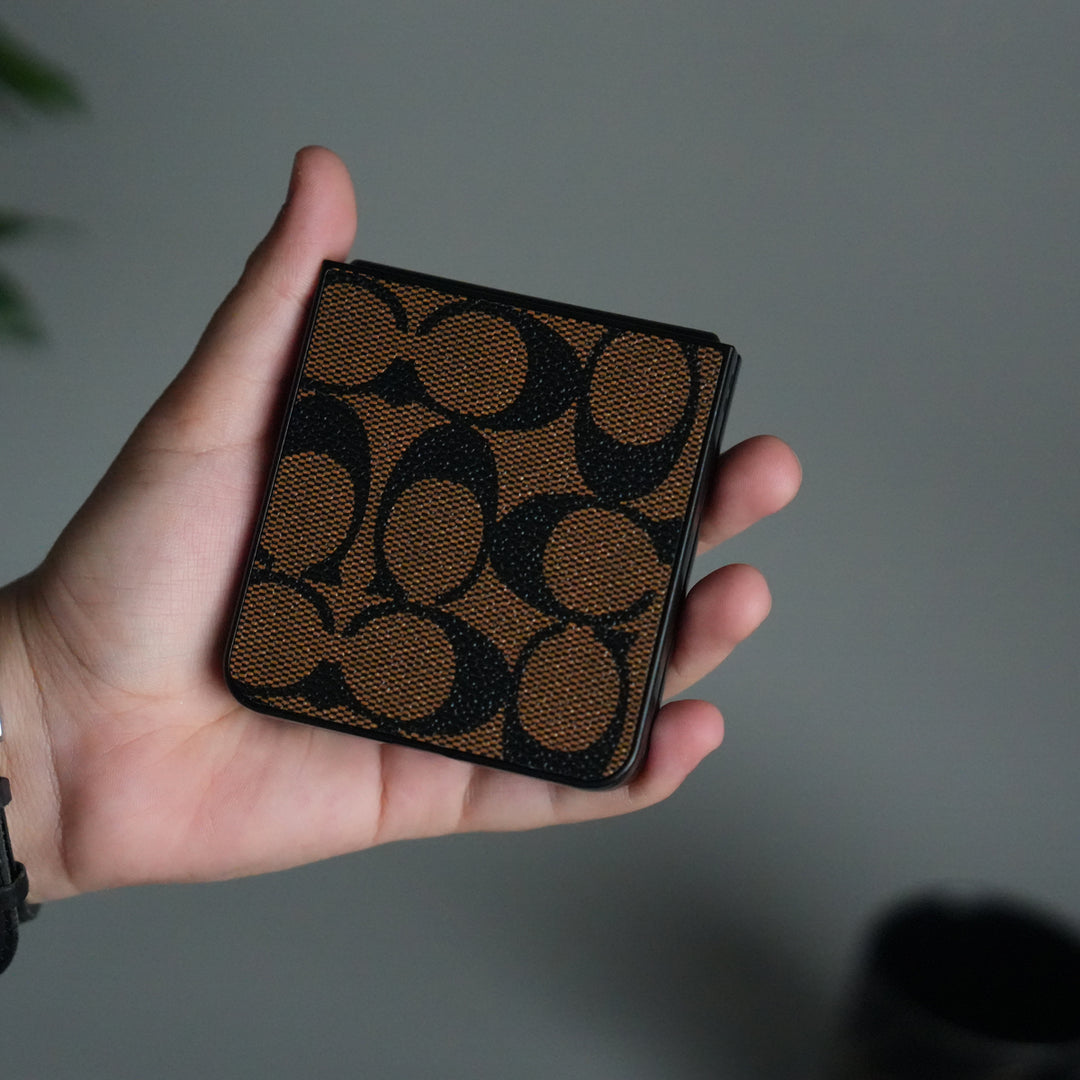 Galaxy Z Flip 7 Luxury Leather CC Pattern Case | Slim Designer Back Cover