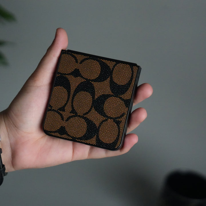 Galaxy Z Flip 7 Luxury Leather CC Pattern Case | Slim Designer Back Cover