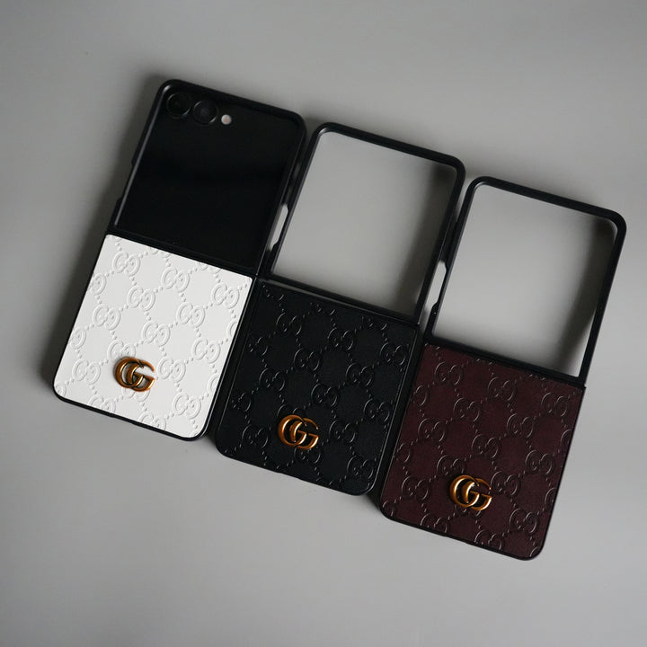 Galaxy Z Flip 7 Luxury GG Fashion Leather Brand Case Cover