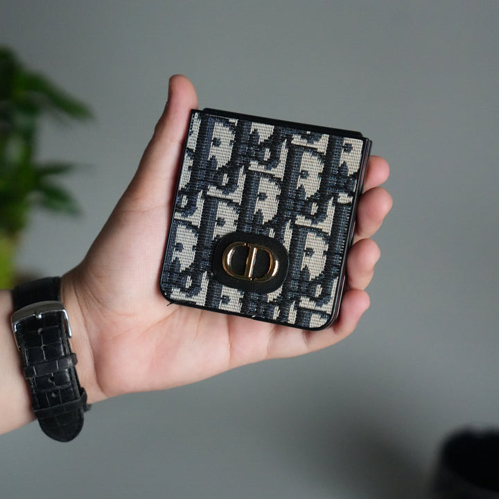Samsung Galaxy Z Flip 7 Luxury Brand CD Embroidery Case Cover BLACK