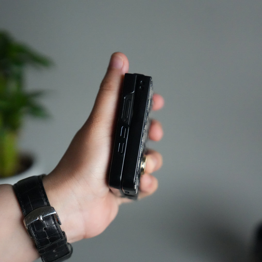 Samsung Galaxy Z Flip 7 Luxury Brand CD Embroidery Case Cover BLACK