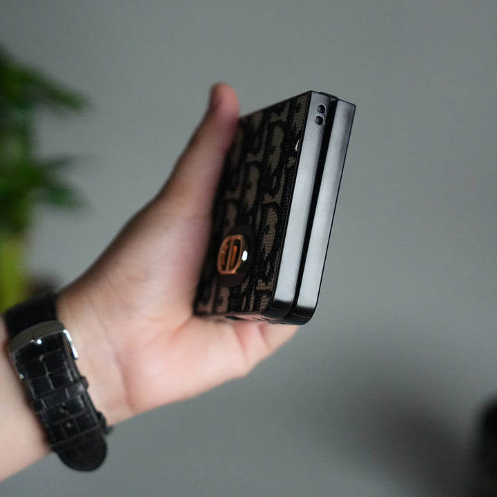 Samsung Galaxy Z Flip 7 Luxury Brand CD Embroidery Case Cover BLACK