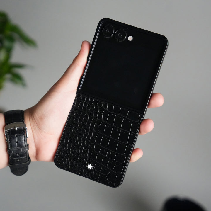 Galaxy Z Flip 7 PU Leather Black MB Case Cover