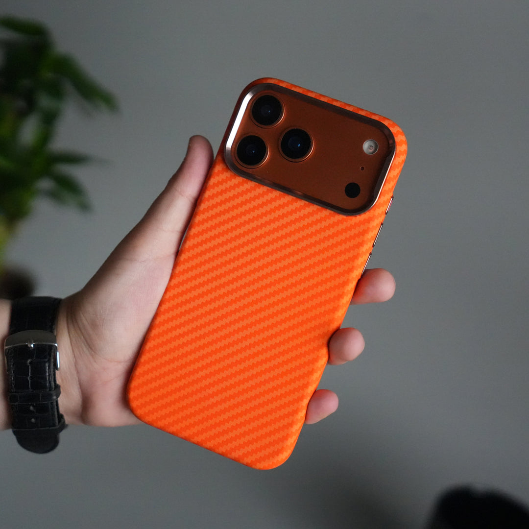 iPhone 17 Pro Carbon Fiber Texture Design Hard Pc MagSafe Case Cover OrangeCarbon