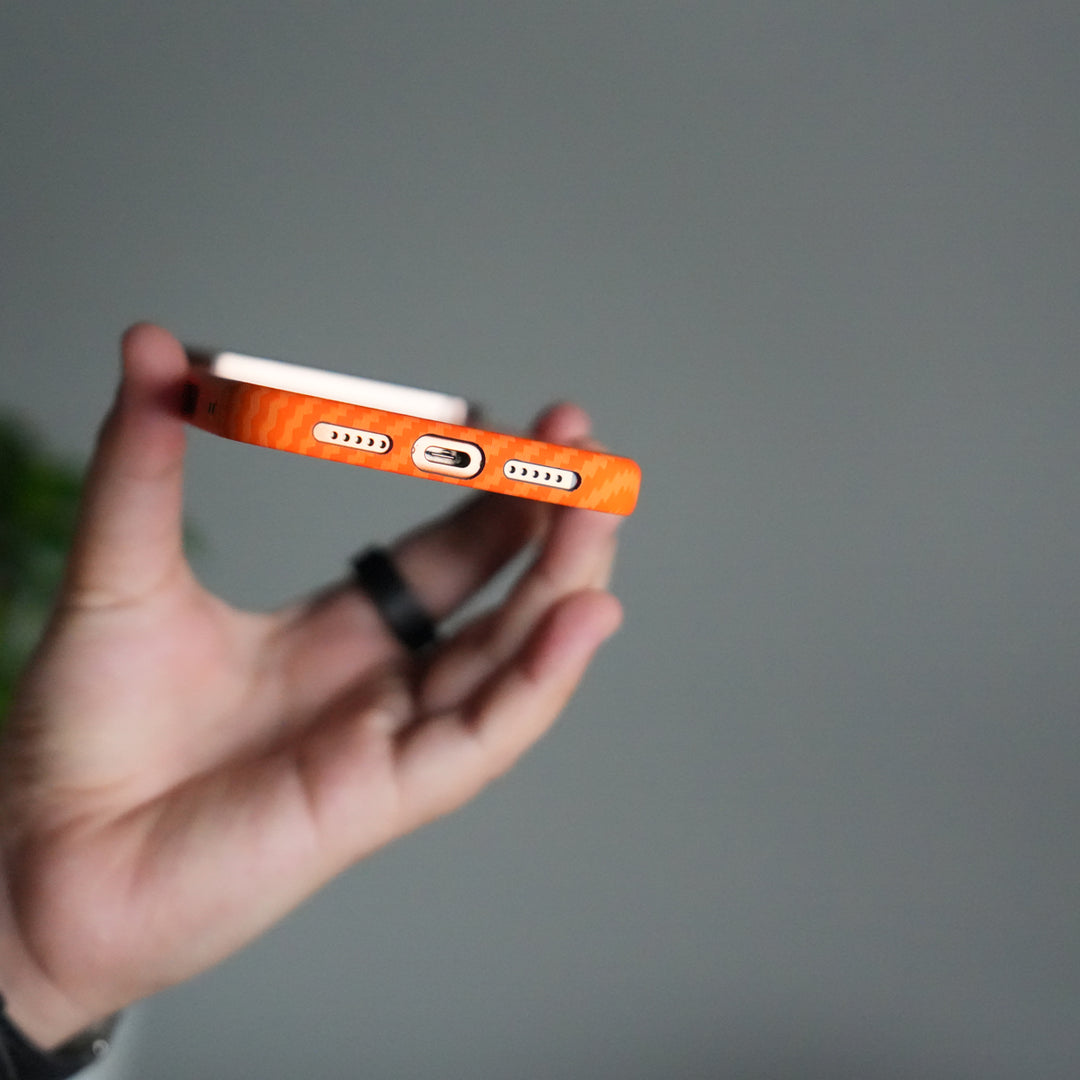 iPhone 17 Pro Carbon Fiber Texture Design Hard Pc MagSafe Case Cover OrangeCarbon