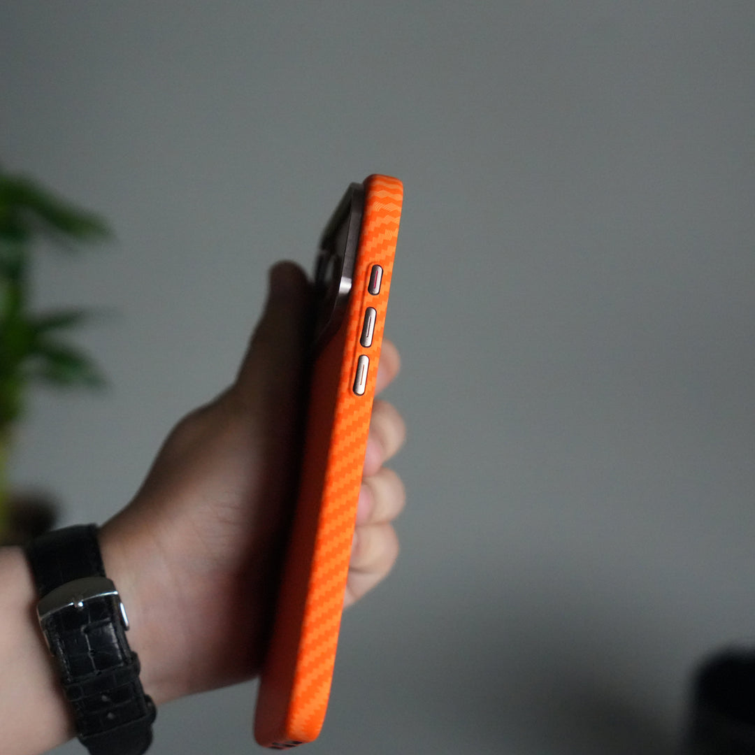 iPhone 17 Pro Carbon Fiber Texture Design Hard Pc MagSafe Case Cover OrangeCarbon