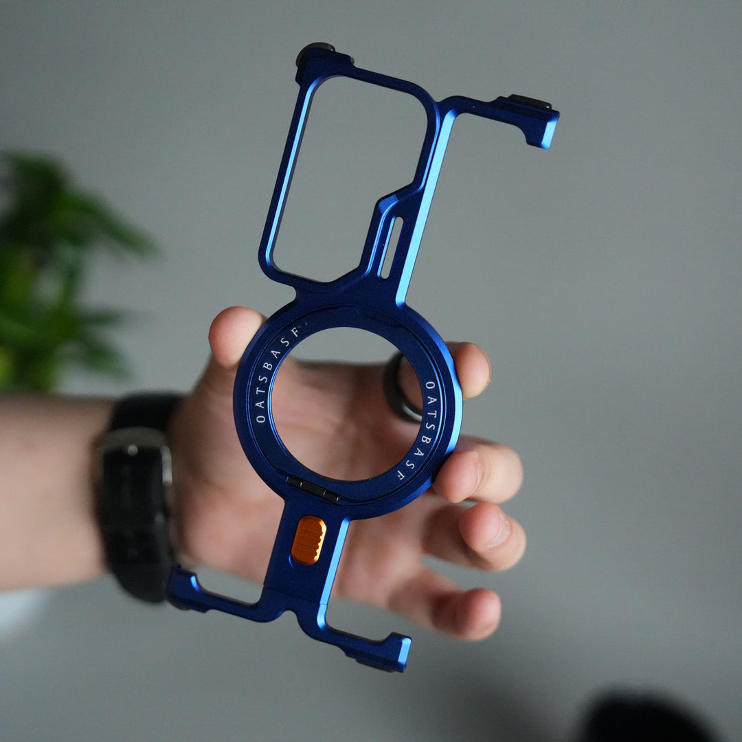 Galaxy Z Fold 7 Metal Frameless Bumper Case | Blue Aluminum Protective Cover with 360° Rotating Stand