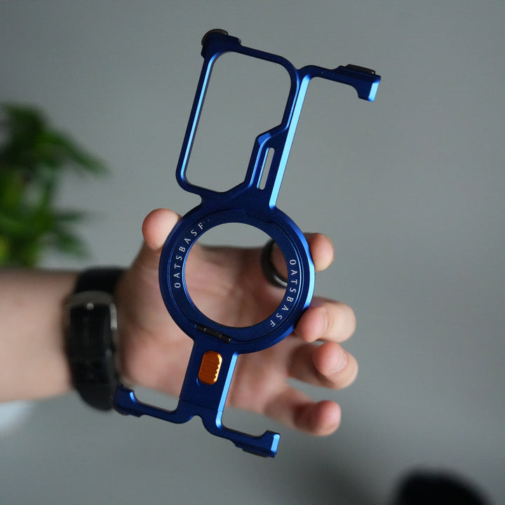 Galaxy Z Fold 7 Metal Frameless Bumper Case | Blue Aluminum Protective Cover with 360° Rotating Stand