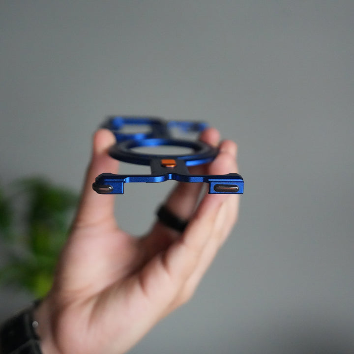 Galaxy Z Fold 7 Metal Frameless Bumper Case | Blue Aluminum Protective Cover with 360° Rotating Stand