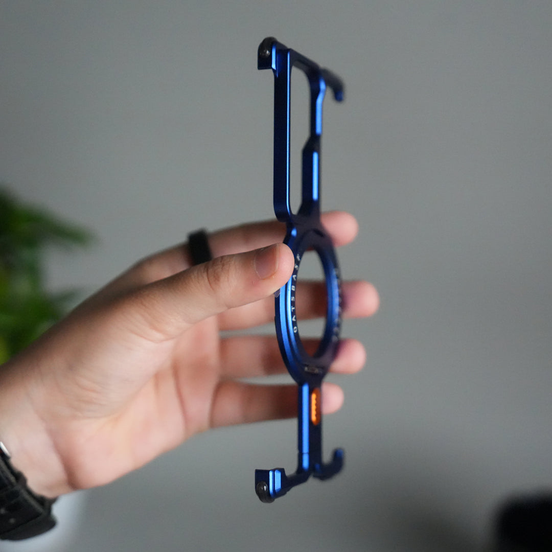 Galaxy Z Fold 7 Metal Frameless Bumper Case | Blue Aluminum Protective Cover with 360° Rotating Stand