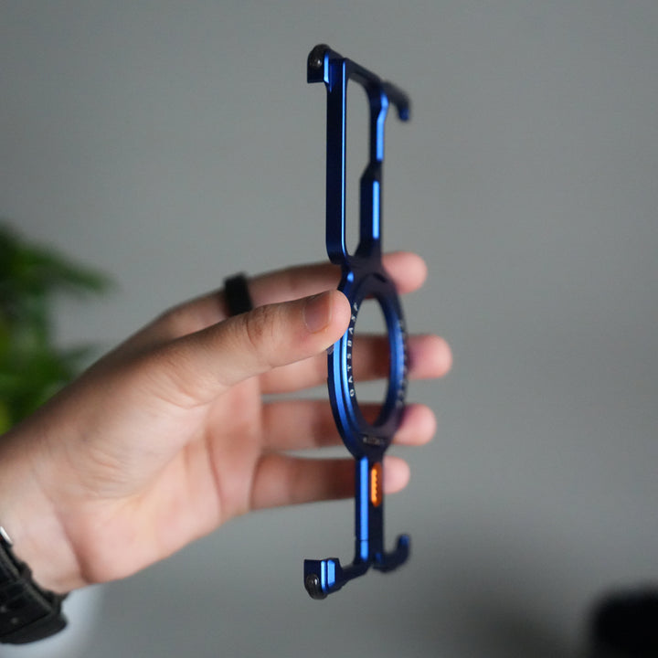 Galaxy Z Fold 7 Metal Frameless Bumper Case | Blue Aluminum Protective Cover with 360° Rotating Stand