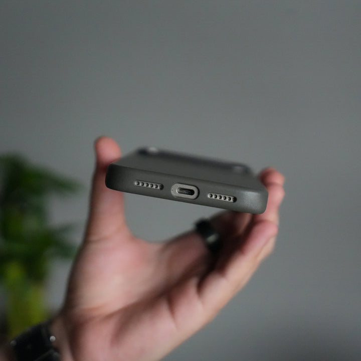 iPhone 17 Pro Premium PU Leather MagSafe Case | Metal Camera Frame Luxury Back Cover | Dark Gray