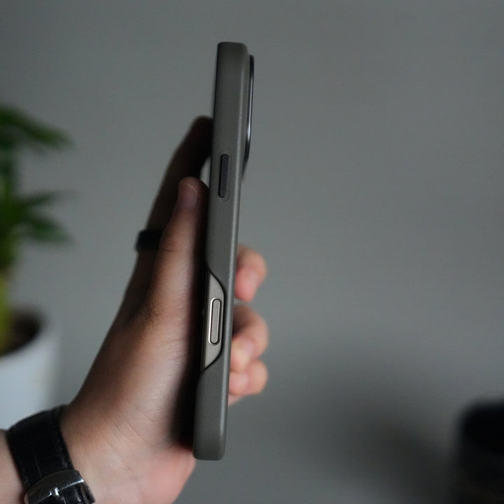 iPhone 17 Pro Premium PU Leather MagSafe Case | Metal Camera Frame Luxury Back Cover | Dark Gray