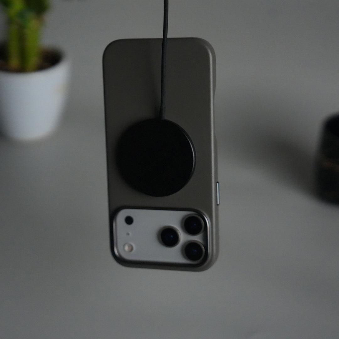 iPhone 17 Pro Premium PU Leather MagSafe Case | Metal Camera Frame Luxury Back Cover | Dark Gray