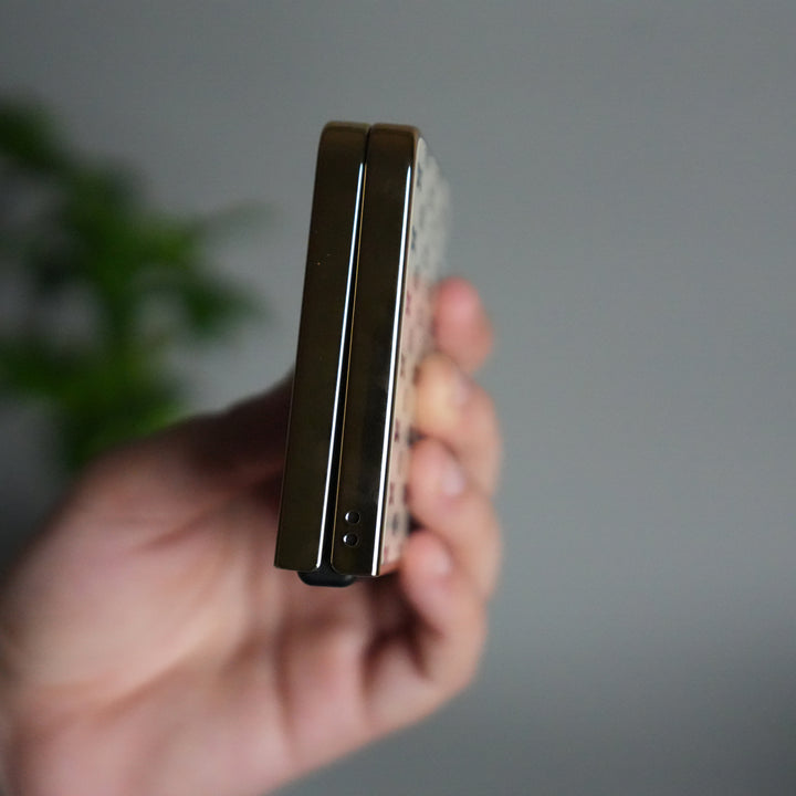 Galaxy Z Flip 7 Luxury Glossy Designer Glass Case | Gold Frame Cover with Front Glass