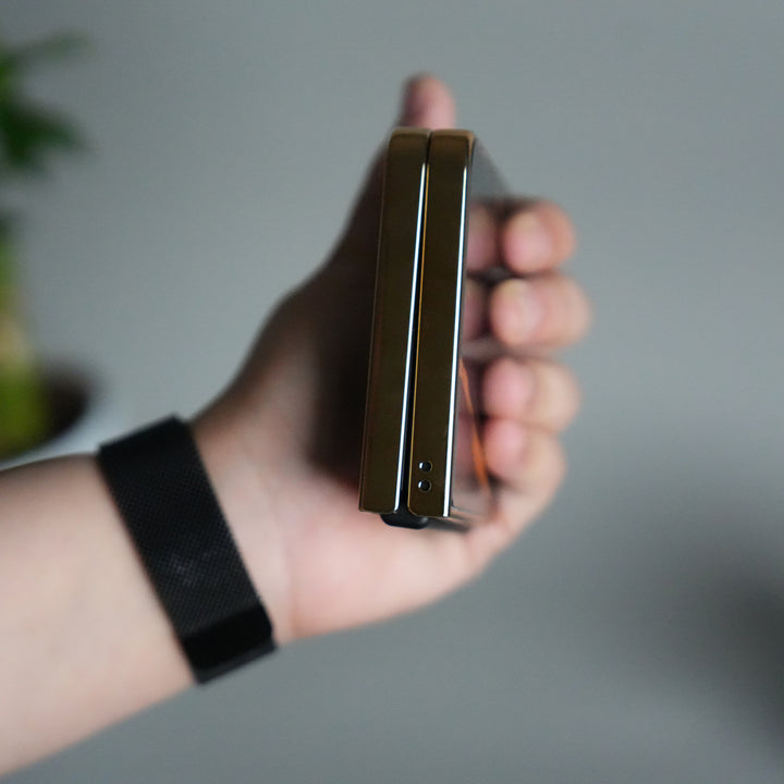 Galaxy Z Flip 7 Luxury Marble Glossy Glass Case | Gold Frame Front Glass Cover