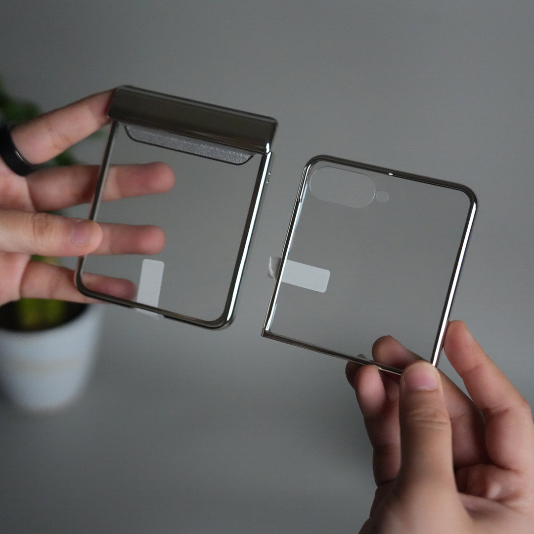 Galaxy Z Flip 7 Chrome Plated Clear Glass Case | Luxury Transparent Cover with Hinge Protection