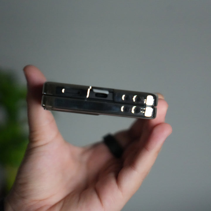 Galaxy Z Flip 7 Chrome Plated Clear Glass Case | Luxury Transparent Cover with Hinge Protection