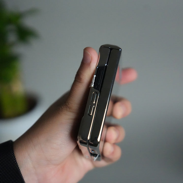 Galaxy Z Flip 7 Chrome Plated Clear Glass Case | Luxury Transparent Cover with Hinge Protection