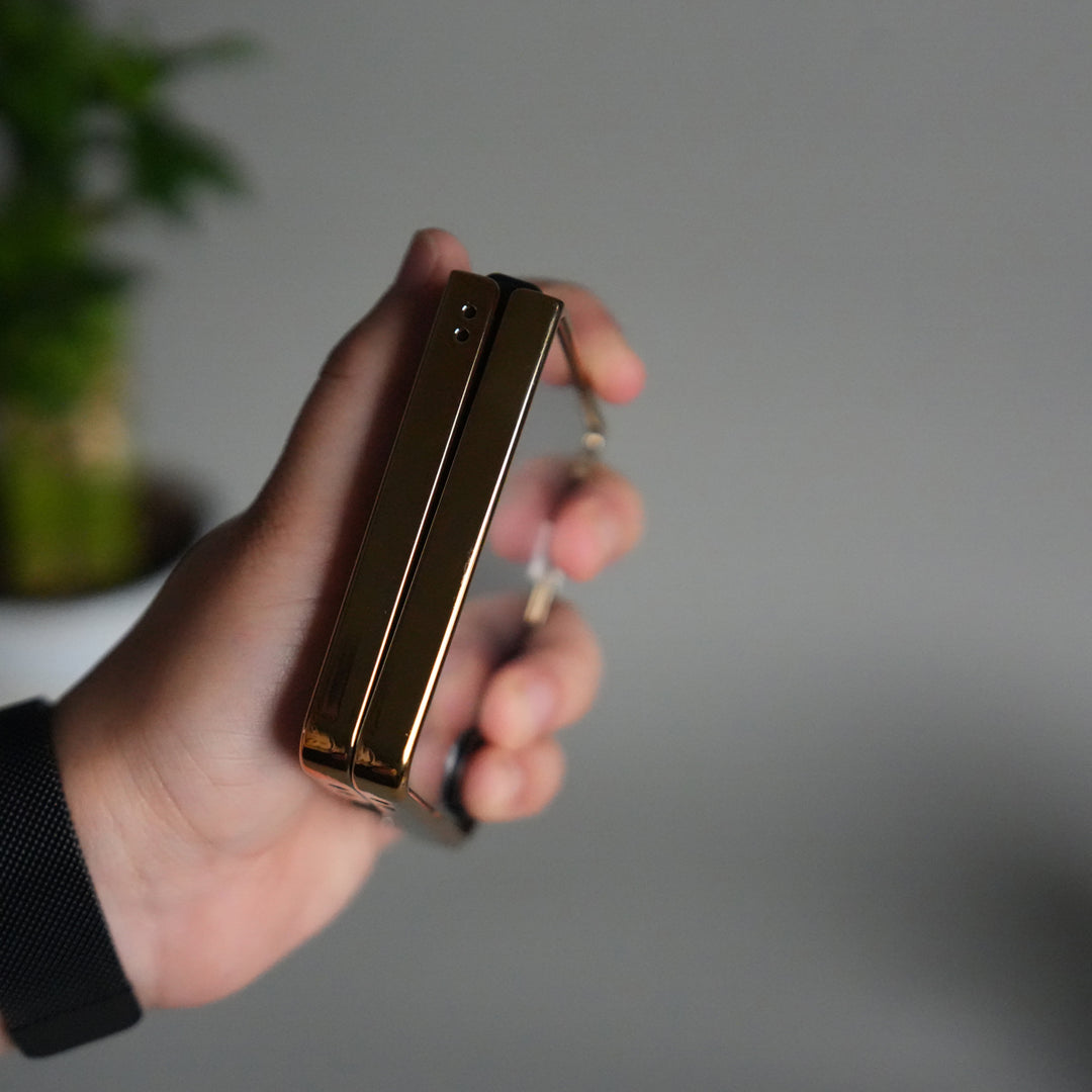 Galaxy Z Flip 7 Luxury Stripe Glass Case | Chrome Plated Clear Back Cover with Glossy Finish