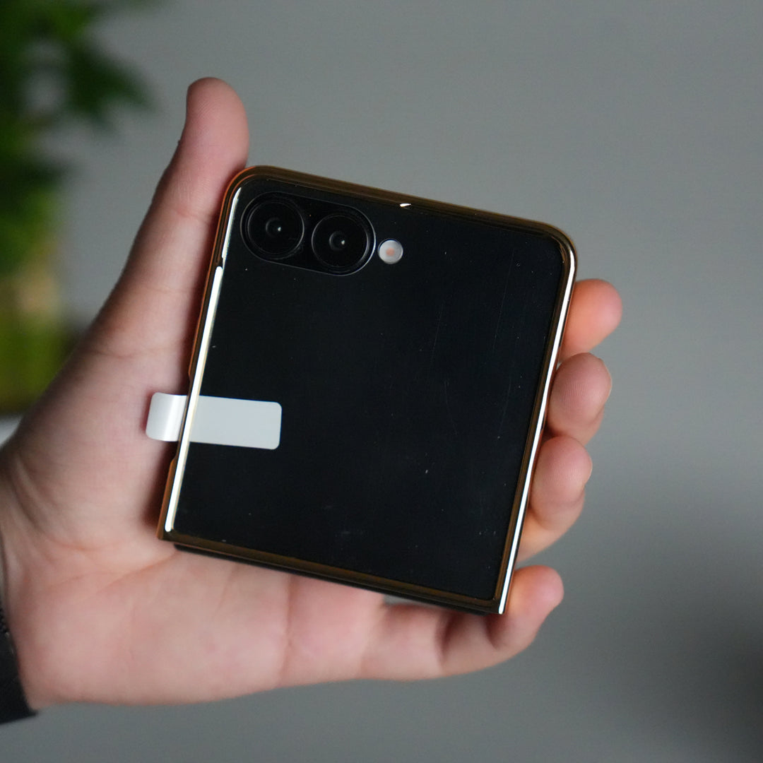 Galaxy Z Flip 7 Luxury Stripe Glass Case | Chrome Plated Clear Back Cover with Glossy Finish