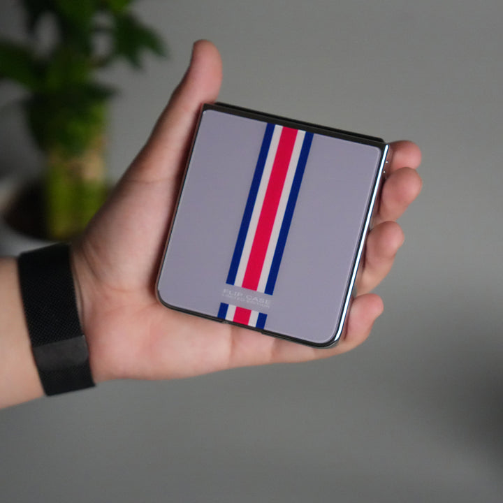 Galaxy Z Flip 7 Luxury Stripe Glass Case | Chrome Plated Clear Back Cover with Glossy Finish