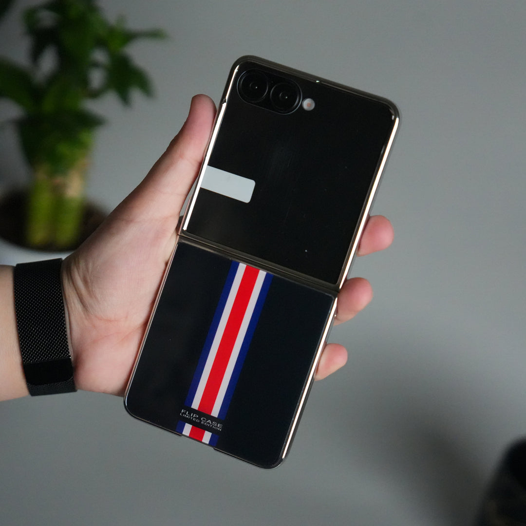 Galaxy Z Flip 7 Luxury Stripe Glass Case | Chrome Plated Clear Back Cover with Glossy Finish