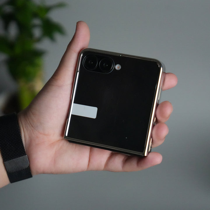 Galaxy Z Flip 7 Luxury Stripe Glass Case | Chrome Plated Clear Back Cover with Glossy Finish