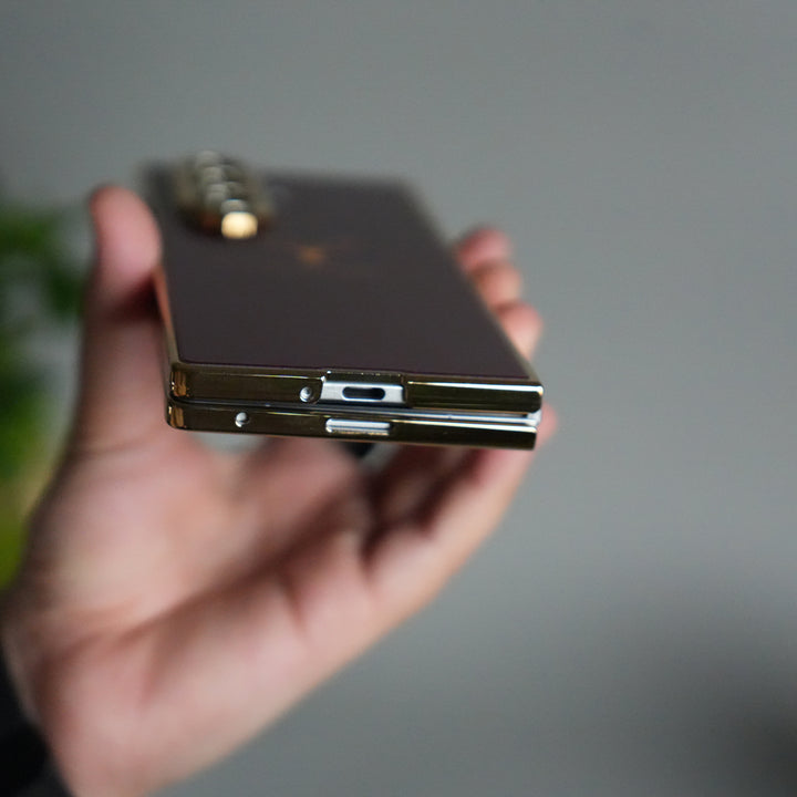 Galaxy Z Fold 7 Glossy Glass Case | Chrome Plated Frame with Front Glass Protection (Deer Design)