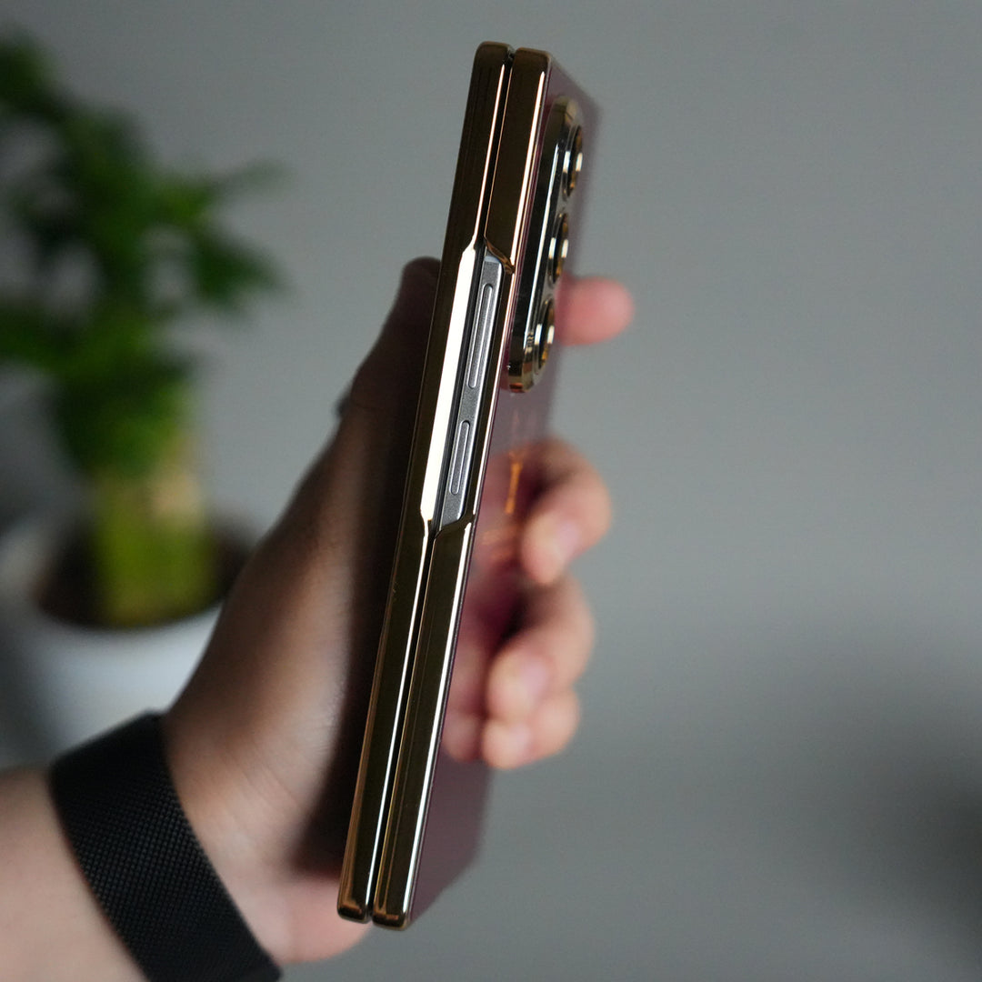 Galaxy Z Fold 7 Glossy Glass Case | Chrome Plated Frame with Front Glass Protection (Deer Design)