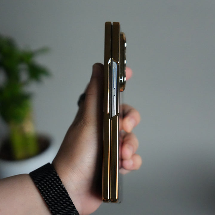 Galaxy Z Fold 7 Glossy Glass Case | Chrome Plated Frame with Front Glass Protection (Wings Design)