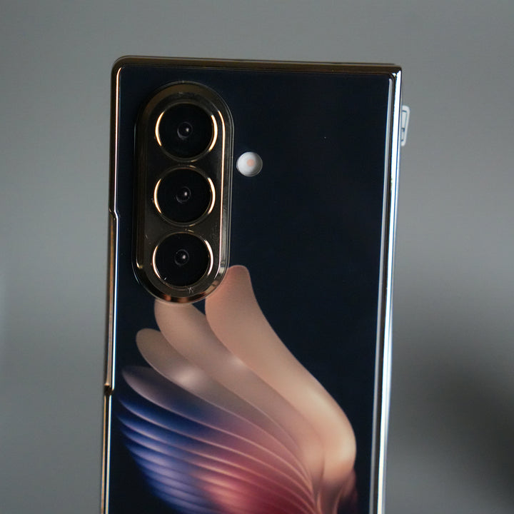 Galaxy Z Fold 7 Glossy Glass Case | Chrome Plated Frame with Front Glass Protection (Wings Design)