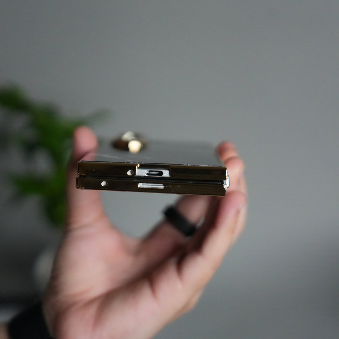 Galaxy Z Fold 7 Glossy Glass Case | Chrome Plated Frame with Front Glass Protection (Marble Design)