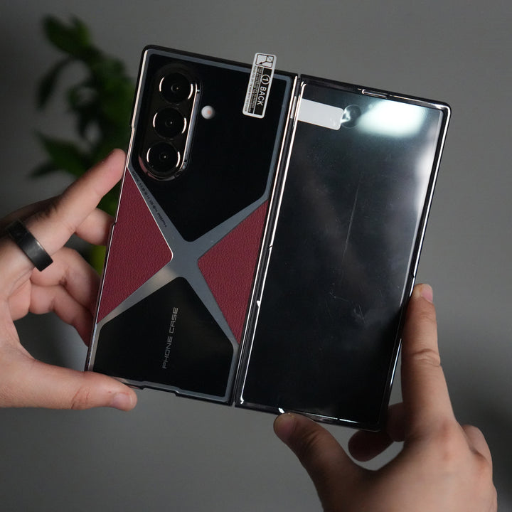 Galaxy Z Fold 7 X Design Glossy Glass Case | Chrome Plated Frame with Front Glass Protection