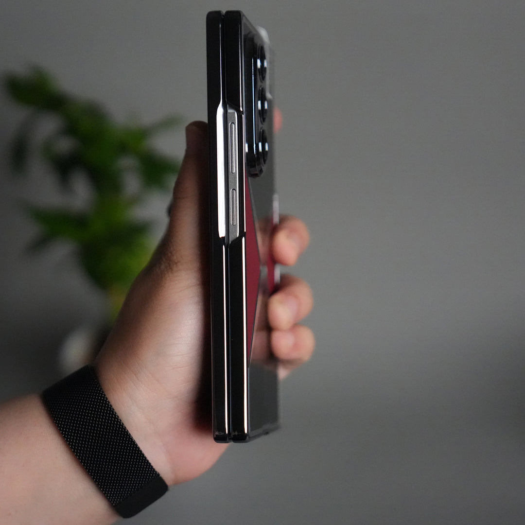 Galaxy Z Fold 7 X Design Glossy Glass Case | Chrome Plated Frame with Front Glass Protection