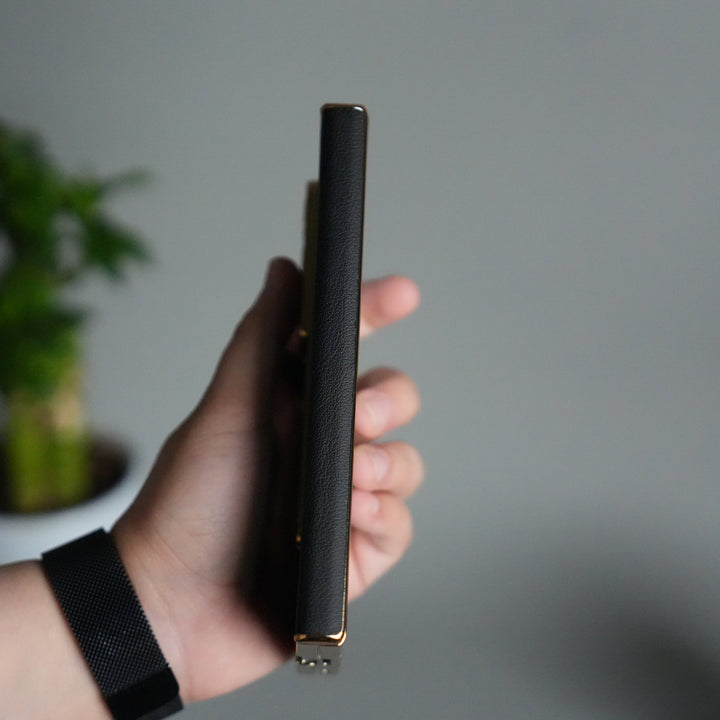 Galaxy Z Fold 7 Premium Leather Case | Front Glass | Gold Plated Camera Frame with Kickstand