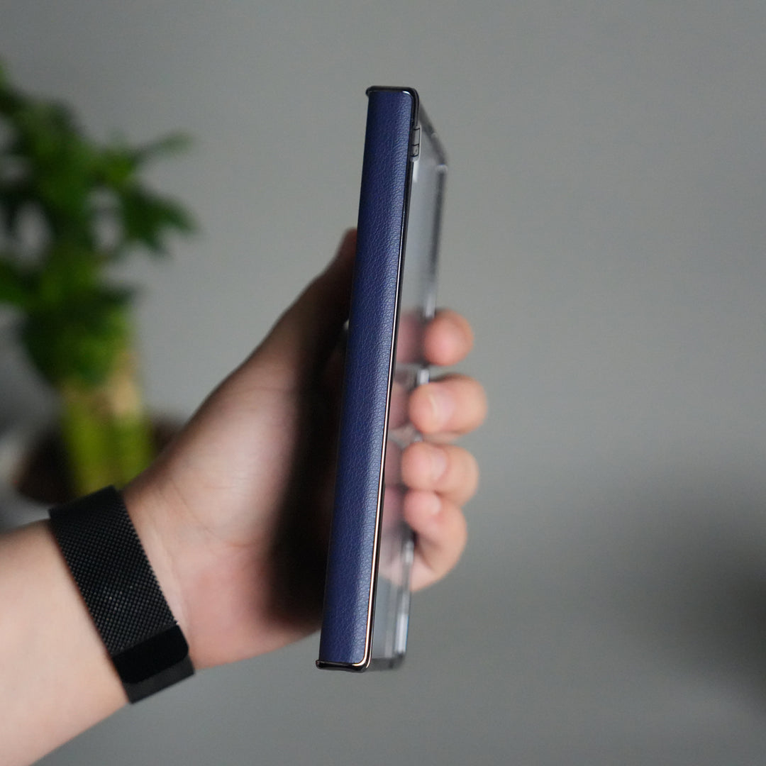 Galaxy Z Fold 7 Premium Leather Case | Front Glass | Silver Plated Camera Frame with Kickstand (Copy)