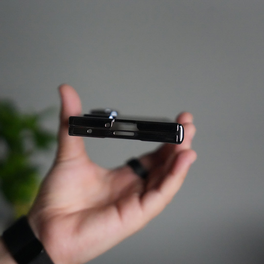 Galaxy Z Fold 7 Premium Leather Case | Front Glass | Silver Plated Camera Frame with Kickstand (Copy)