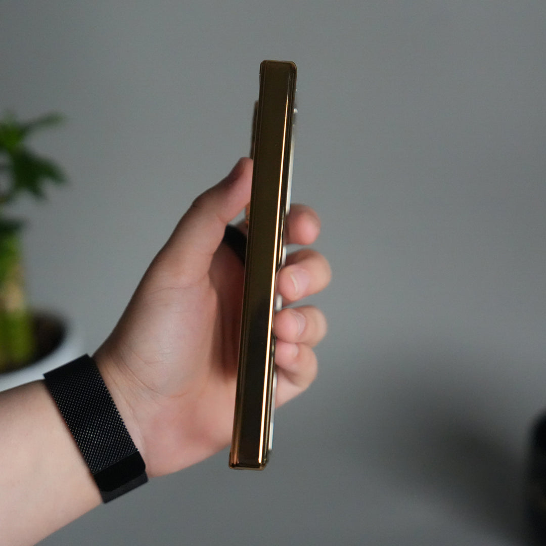 Galaxy Z Fold 7 Transparent Case with Front Glass Protection | Chrome Plated Frame & Kick Stand