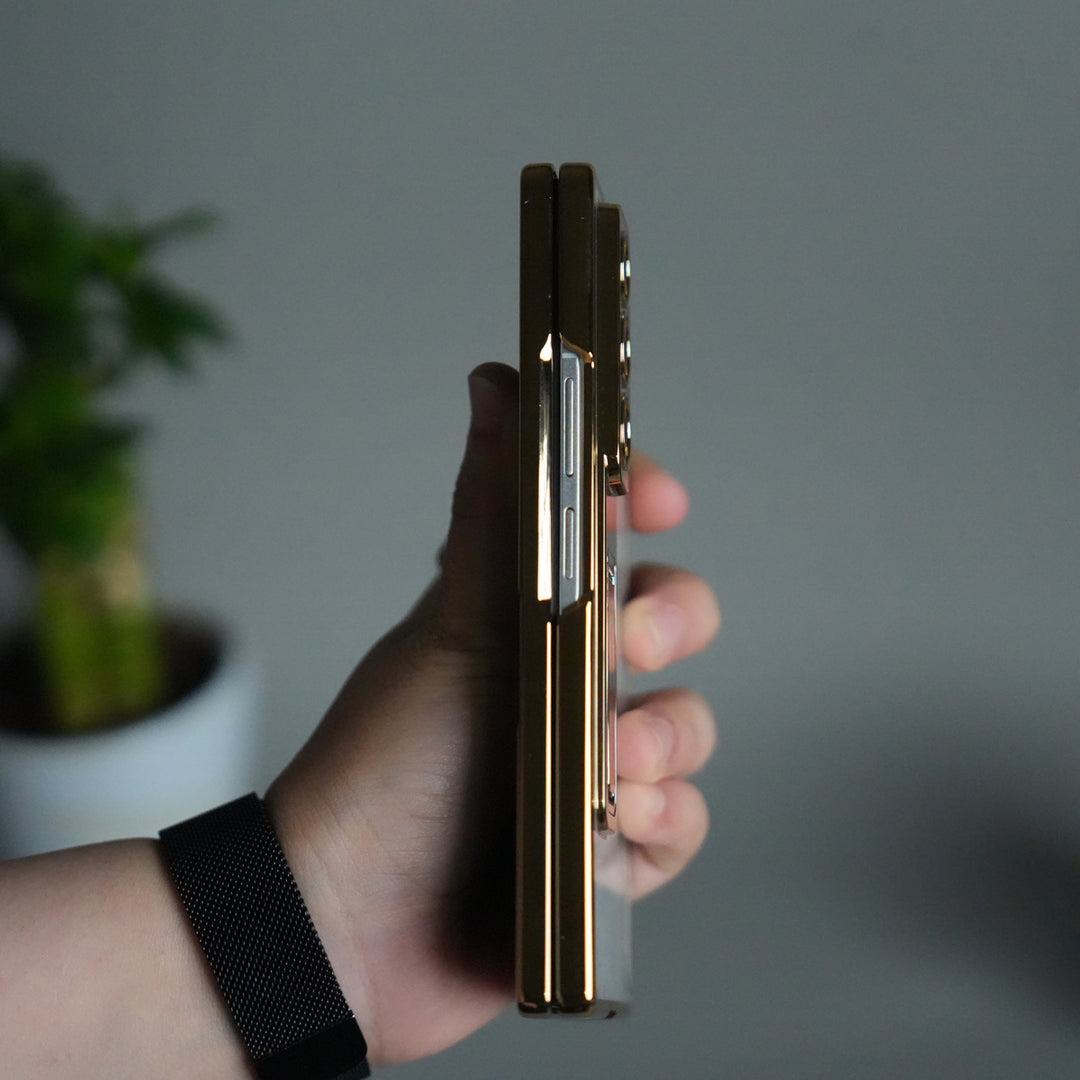 Galaxy Z Fold 7 Transparent Case with Front Glass Protection | Chrome Plated Frame & Kick Stand