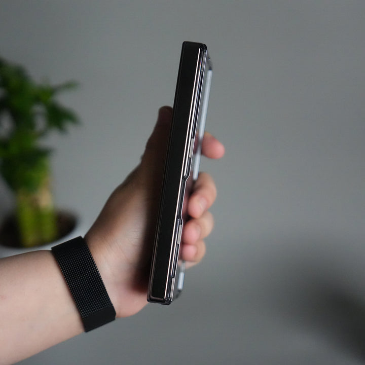 Galaxy Z Fold 7 Transparent Case with Front Glass Protection | Chrome Plated Frame & Kick Stand