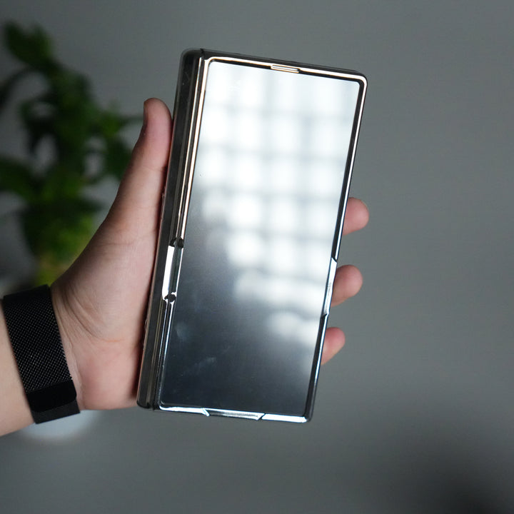 Galaxy Z Fold 7 Transparent Case with Front Glass Protection | Chrome Plated Hinge & Kick Stand