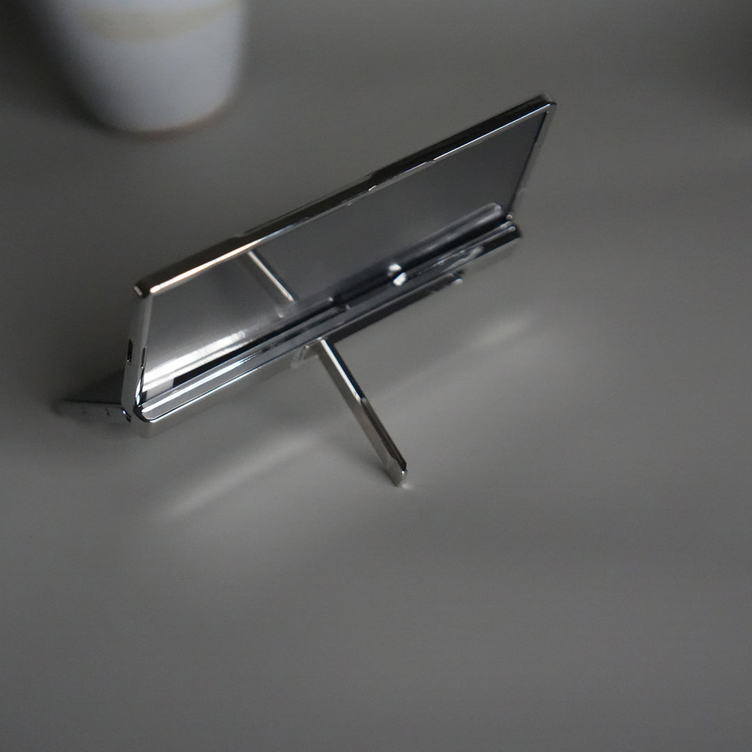 Galaxy Z Fold 7 Transparent Case with Front Glass Protection | Chrome Plated Hinge & Kick Stand