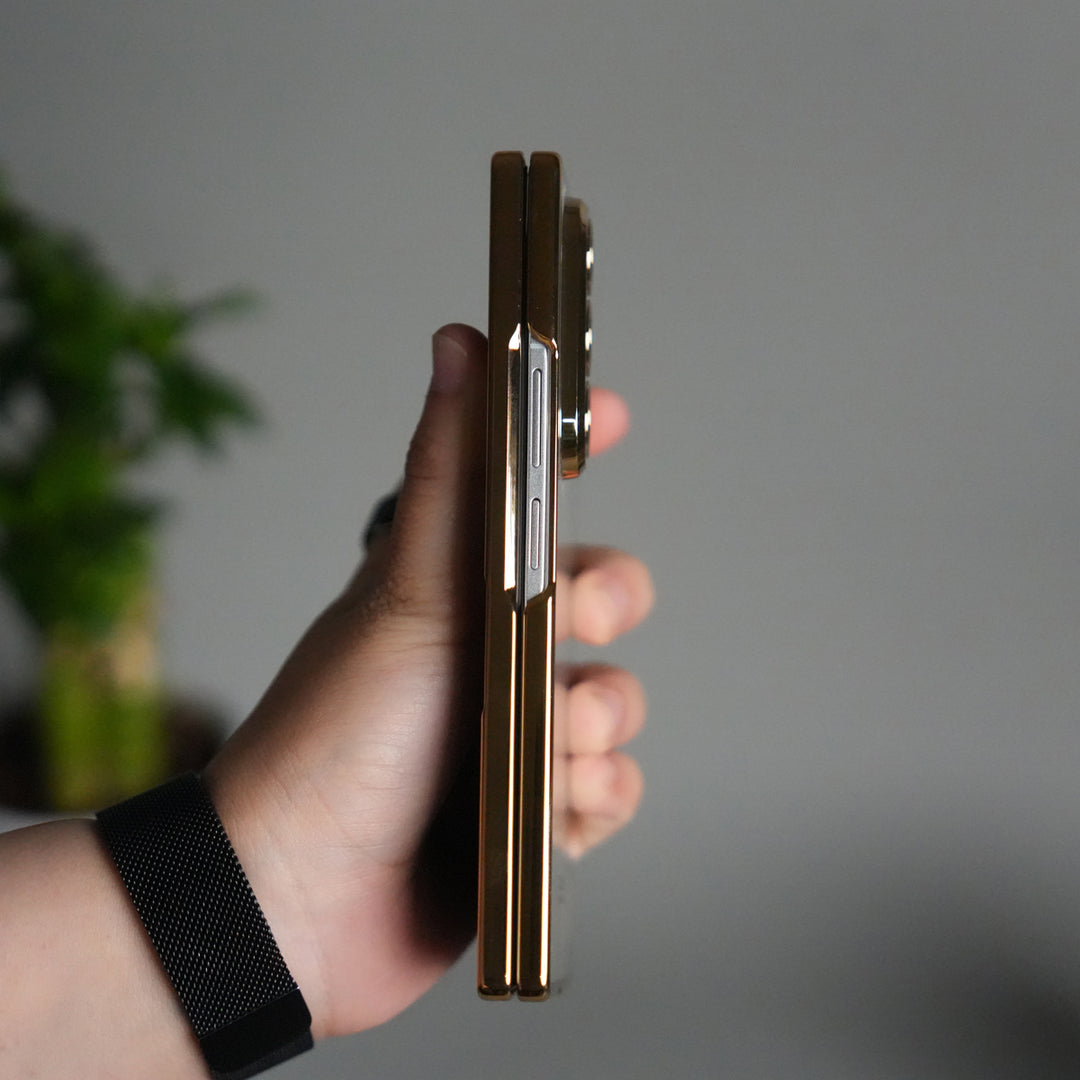 Galaxy Z Fold 7 Transparent Case with Front Glass Protection | Chrome Plated Hinge & Kick Stand