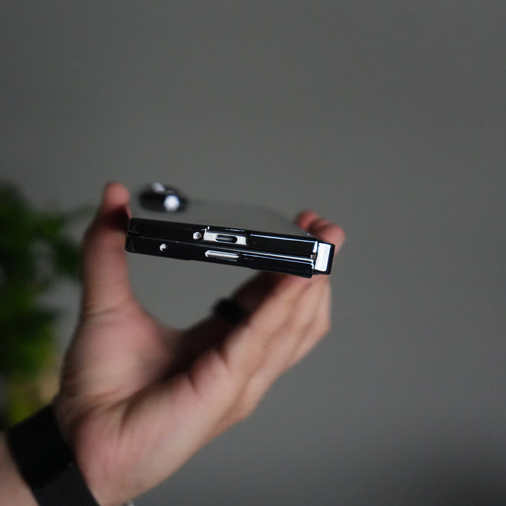 Galaxy Z Fold 7 Transparent Case with Front Glass Protection | Chrome Plated Hinge & Kick Stand